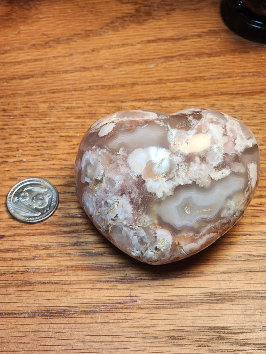 Puffy large druzy flower agate heart