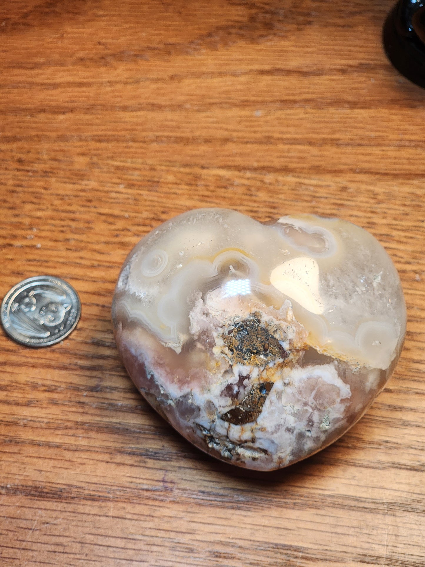 Puffy large druzy flower agate heart
