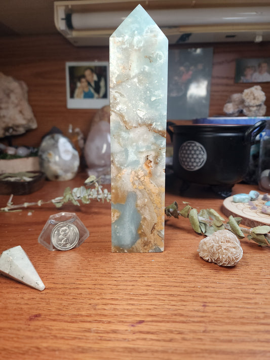 Large blue Aragonite druzy tower