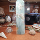 Large blue Aragonite druzy tower