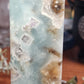 Large blue Aragonite druzy tower