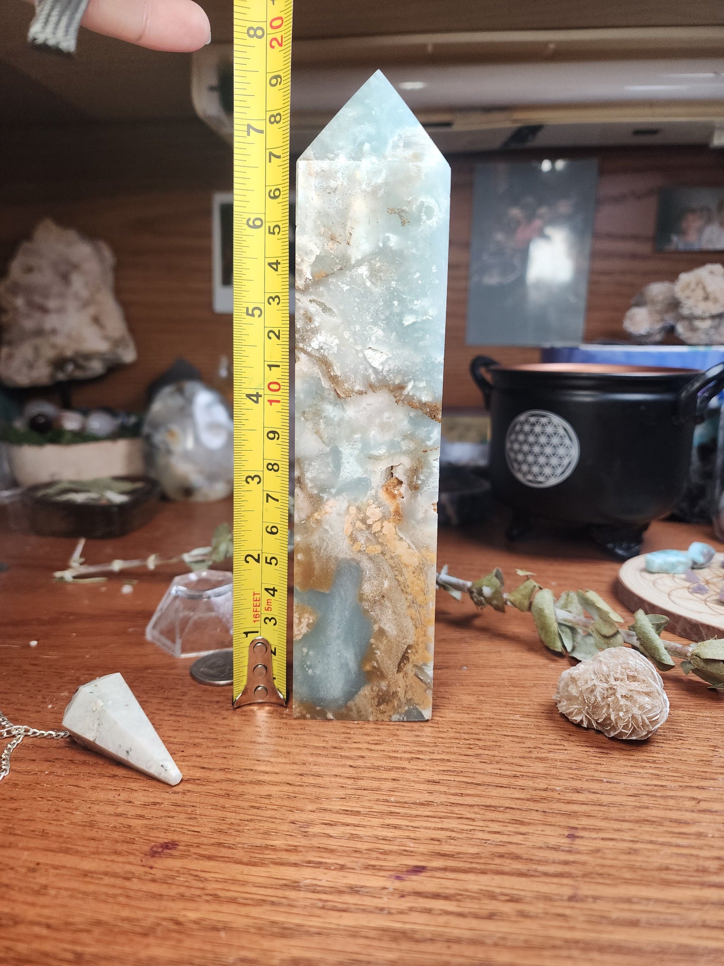 Large blue Aragonite druzy tower
