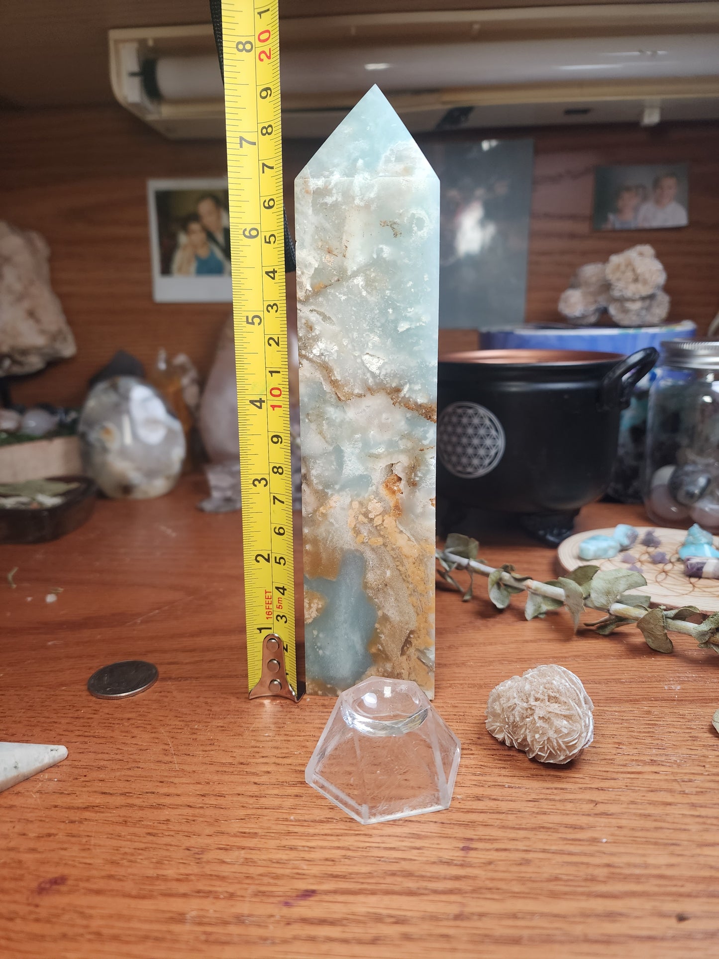 Large blue Aragonite druzy tower