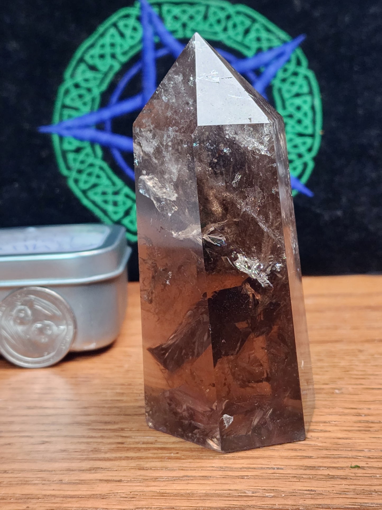 Smokey quartz tower with massive rainbows