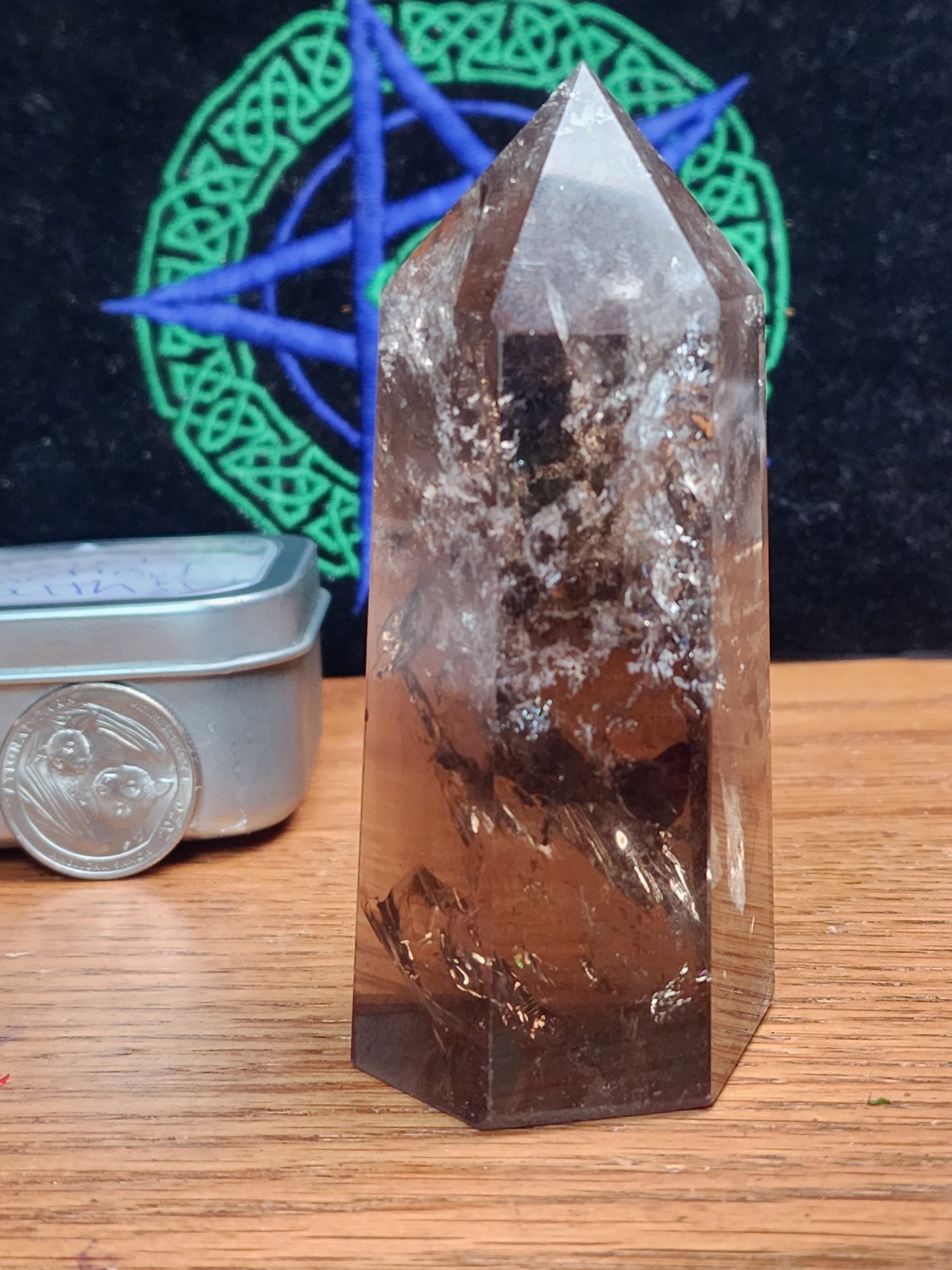 Smokey quartz tower with massive rainbows