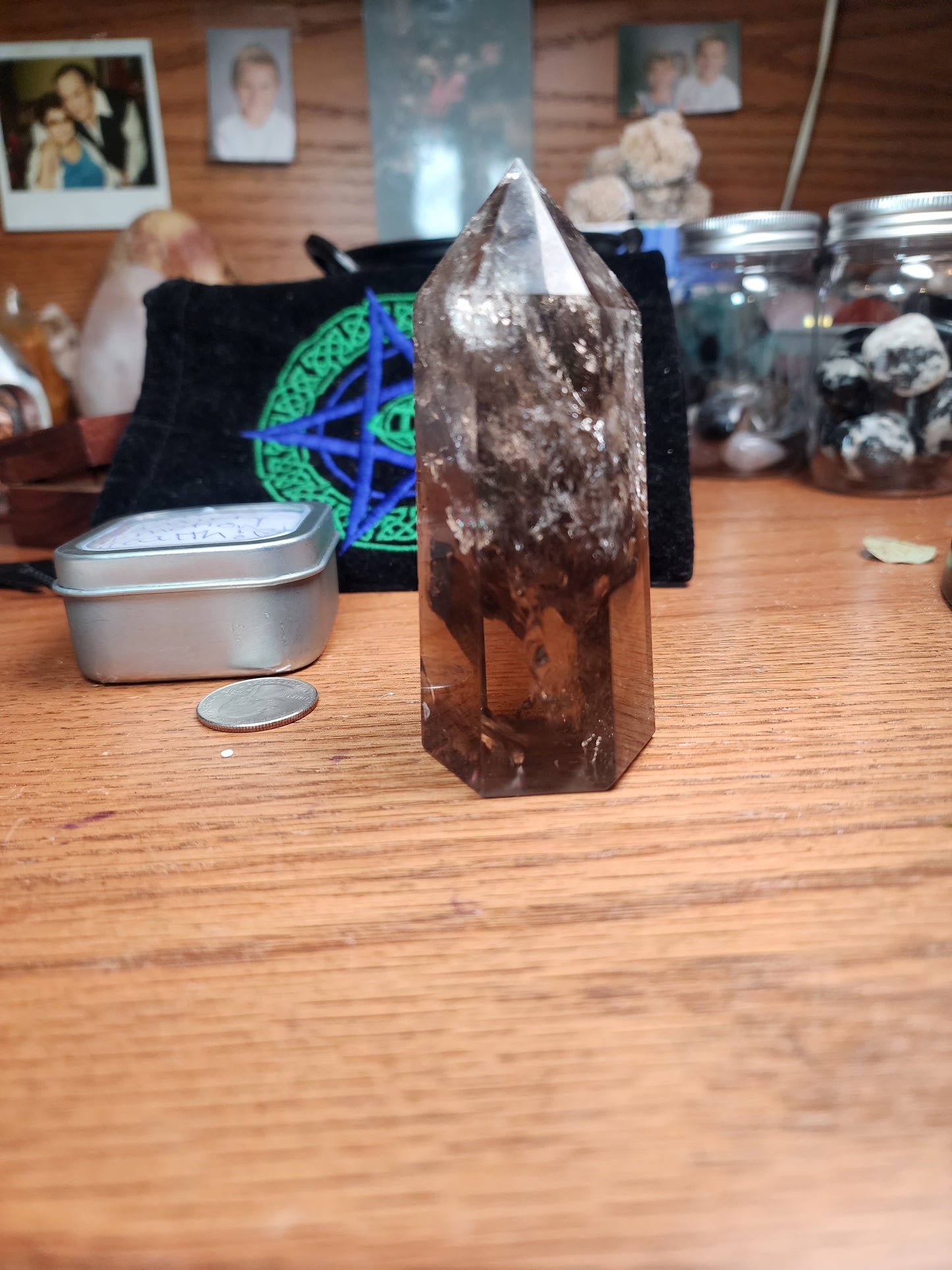 Smokey quartz tower with massive rainbows