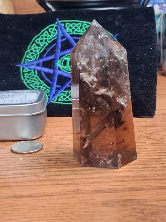 Smokey quartz tower with massive rainbows