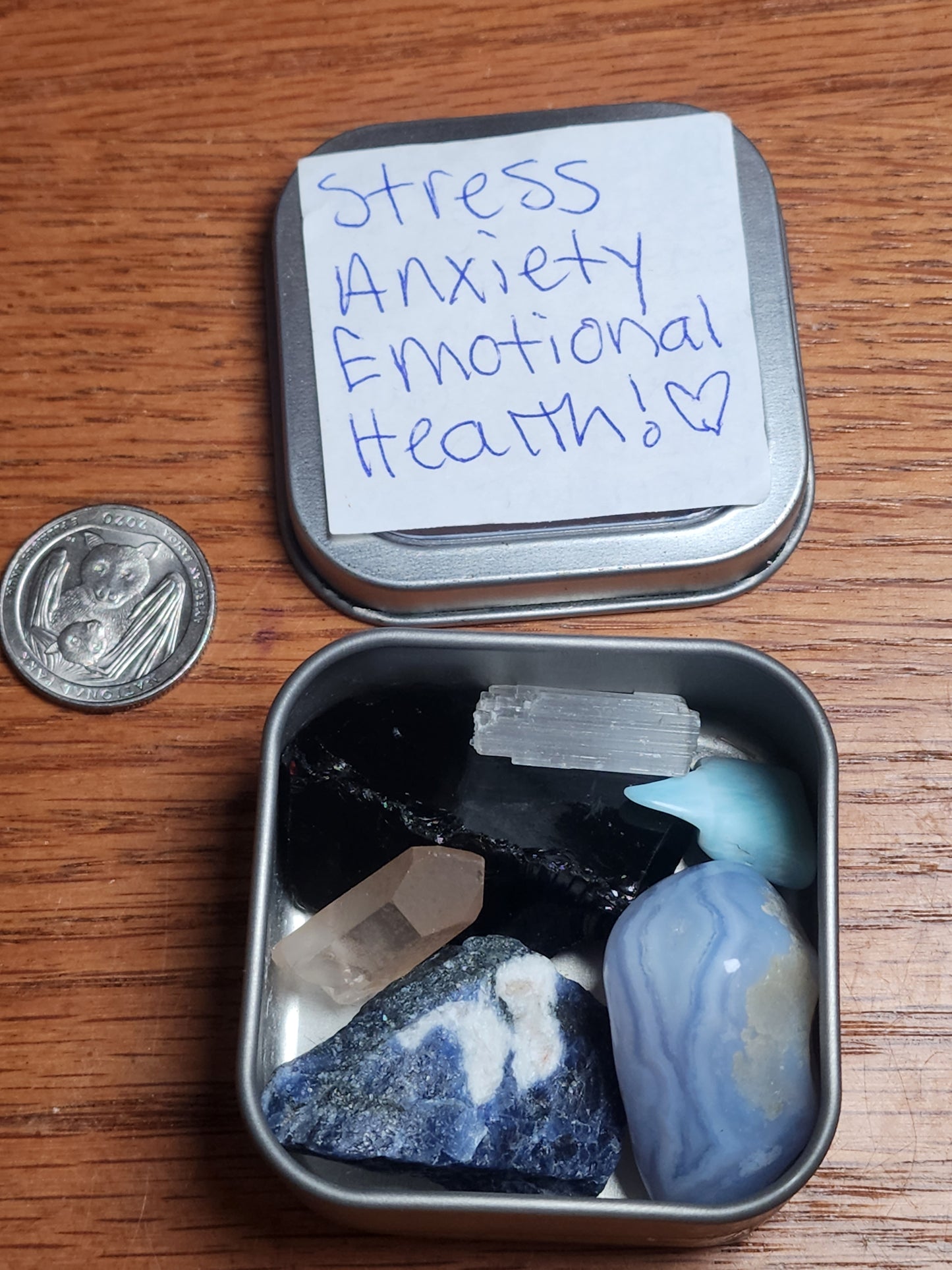 Stress, anxiety and emotional health crystal healing tin