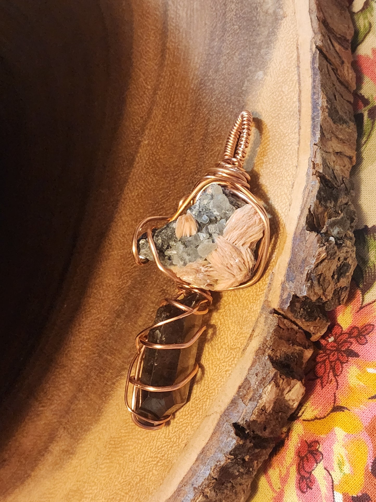 Beautiful barite cerrusite and galena necklace with smokey quartz!!