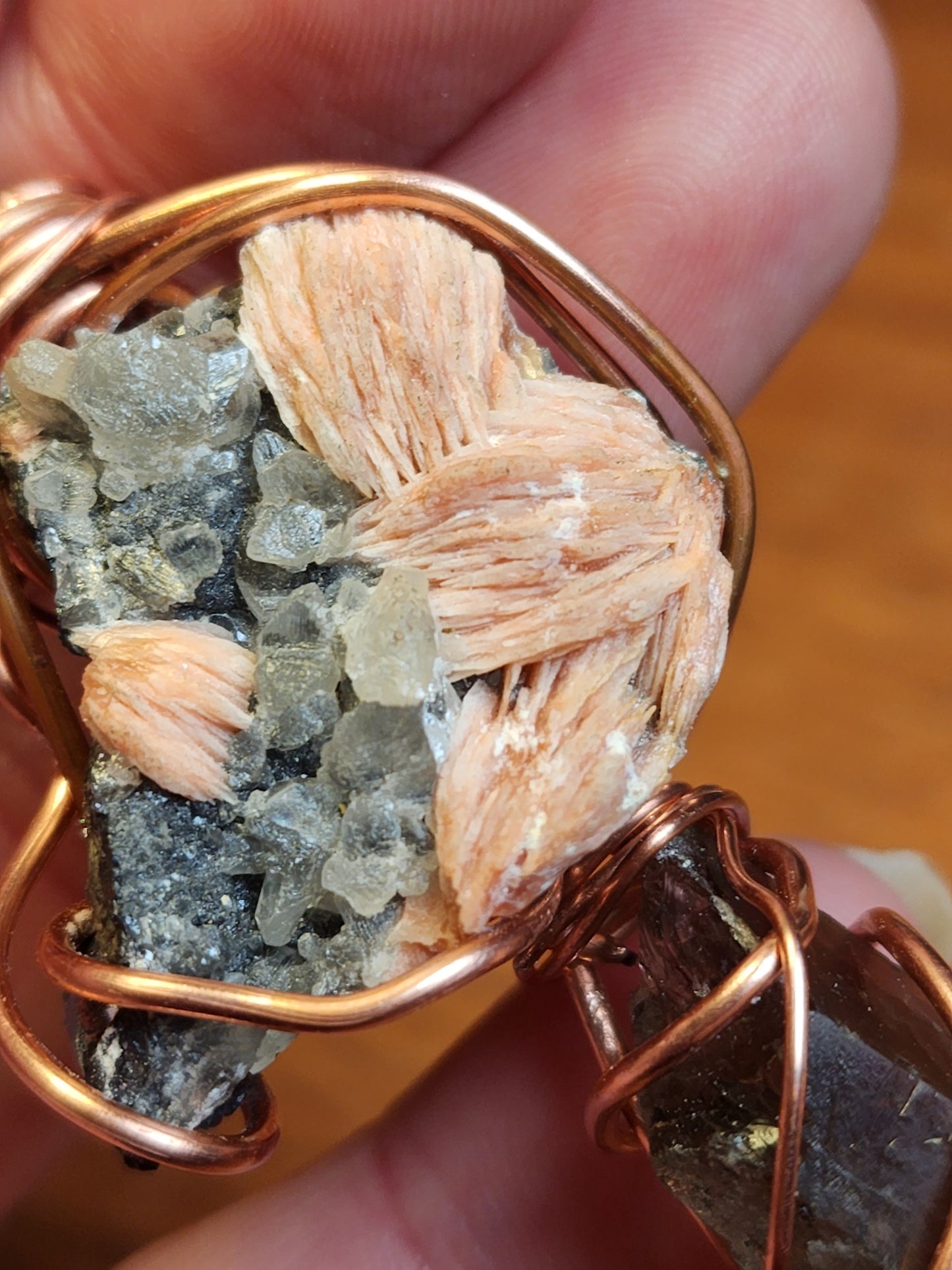 Beautiful barite cerrusite and galena necklace with smokey quartz!!