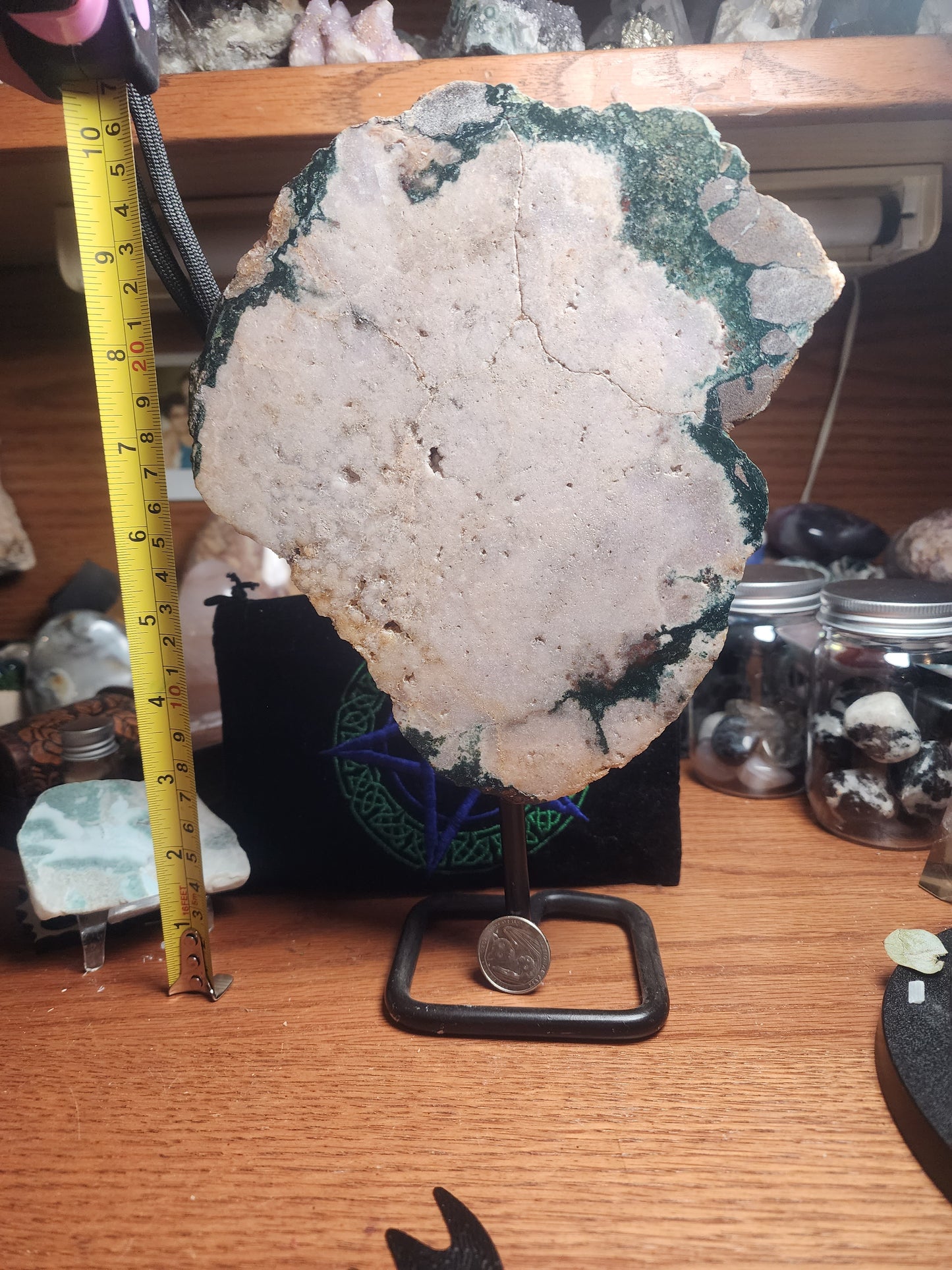 Druzy pink amethyst on stand