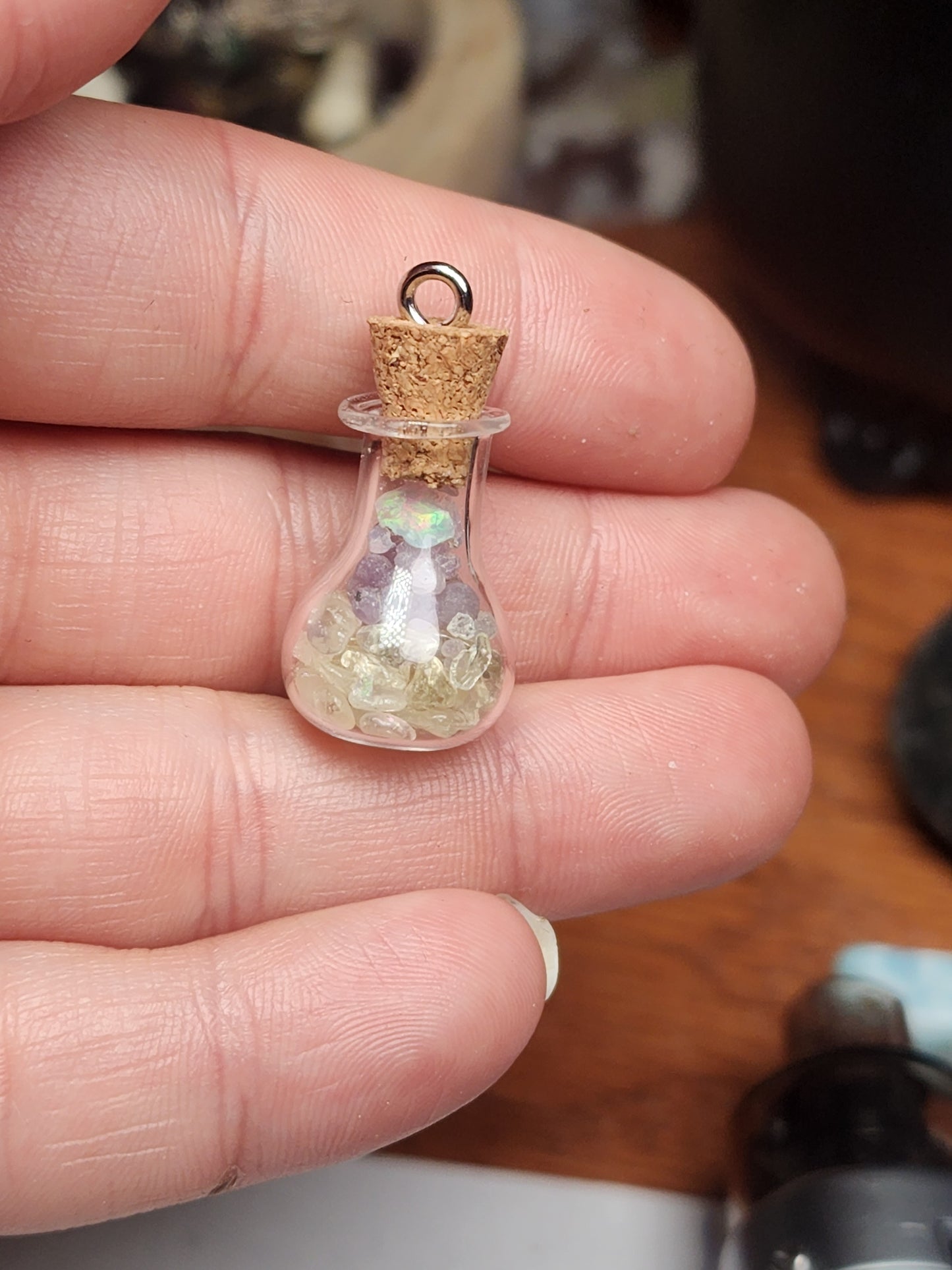 Ethiopian opal x grape agate x mini natural citrine jar necklace