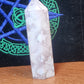 Pink amethyst with flower agate tower