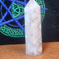 Pink amethyst with flower agate tower