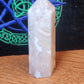 Pink amethyst with flower agate tower