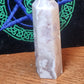 Pink amethyst with flower agate tower