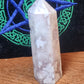 Pink amethyst with flower agate tower
