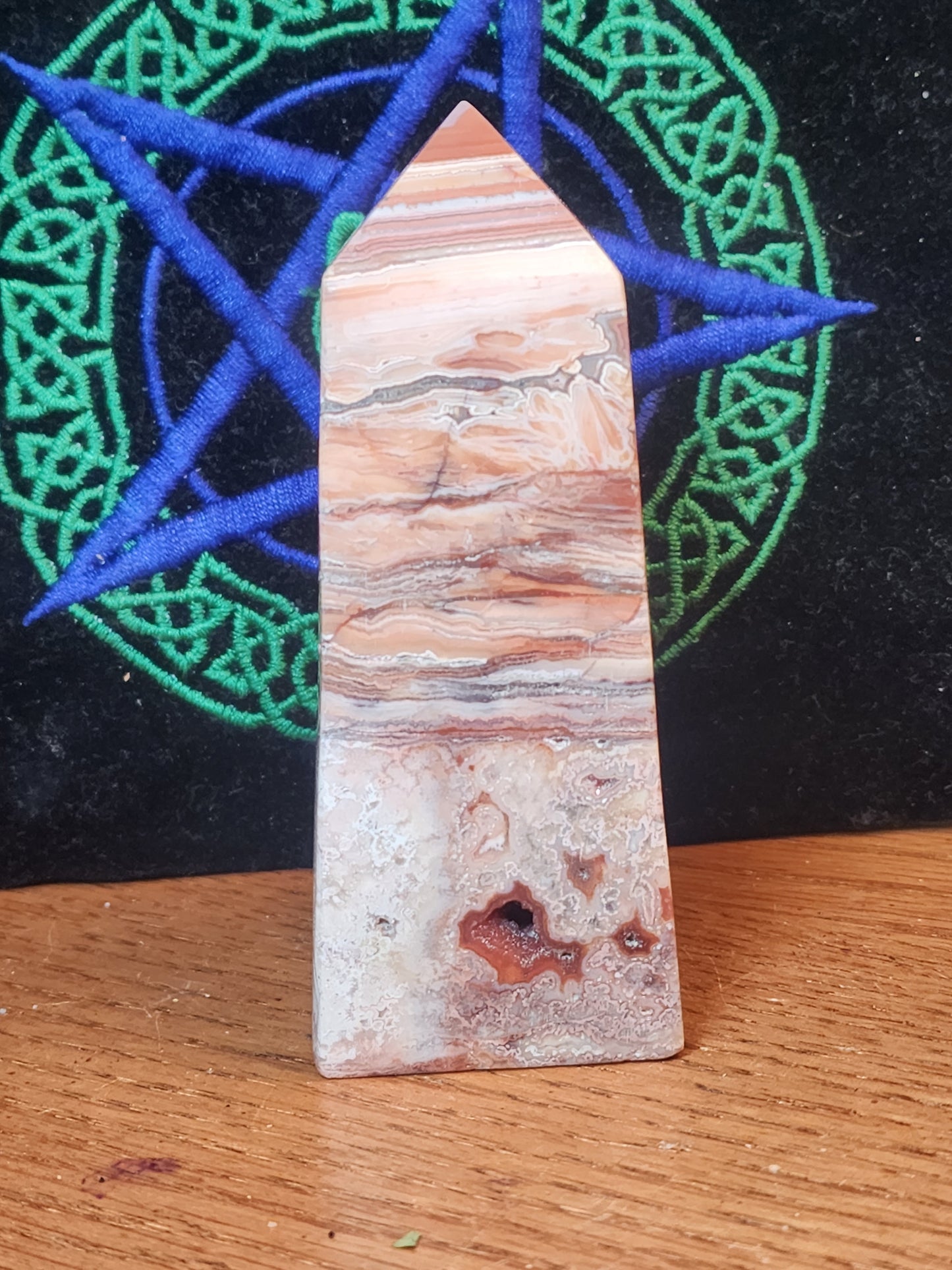 Pink crazy lace agate druzy tower