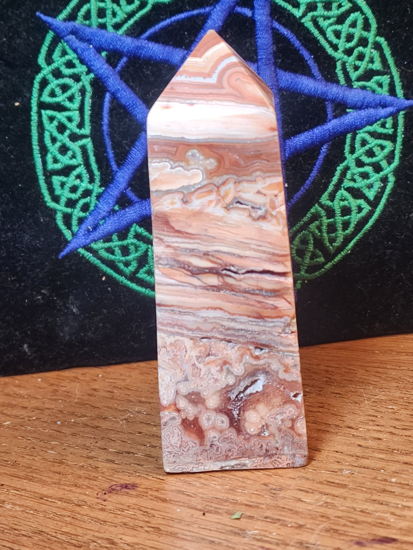 Pink crazy lace agate druzy tower