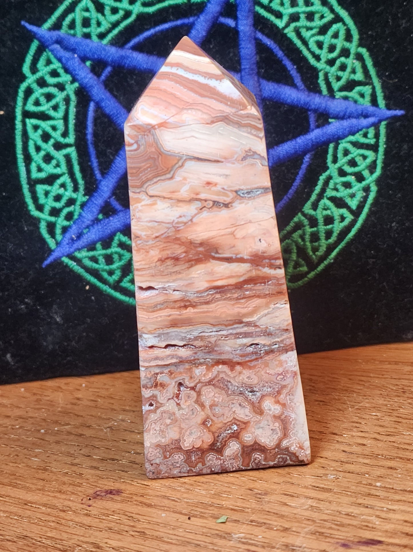 Pink crazy lace agate druzy tower