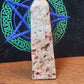 Amazing druzy filled pink crazy lace agate tower