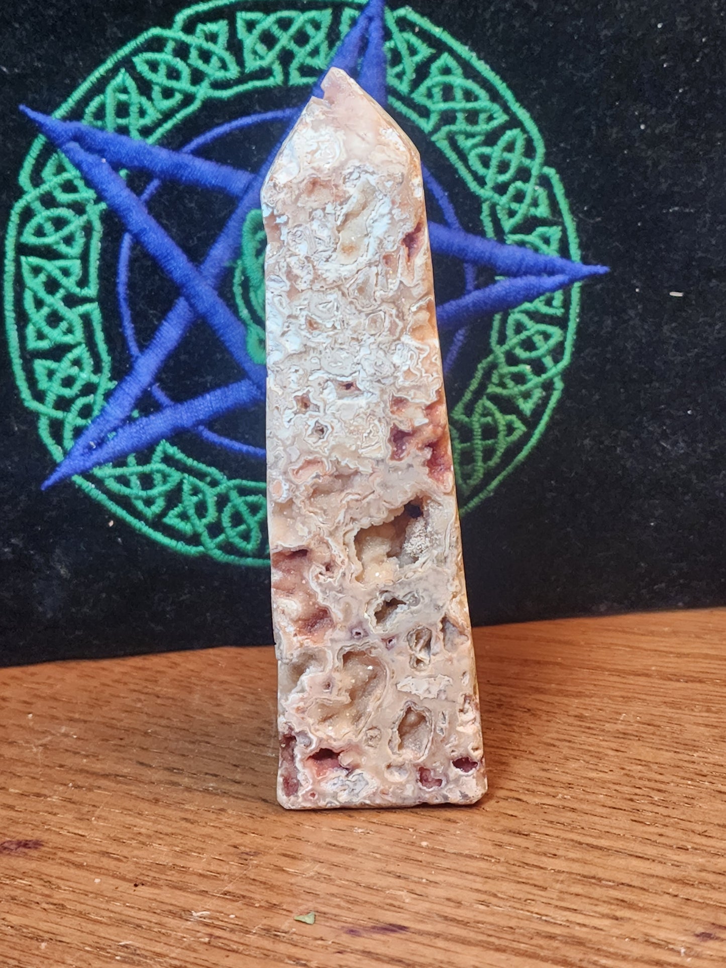 Amazing druzy filled pink crazy lace agate tower