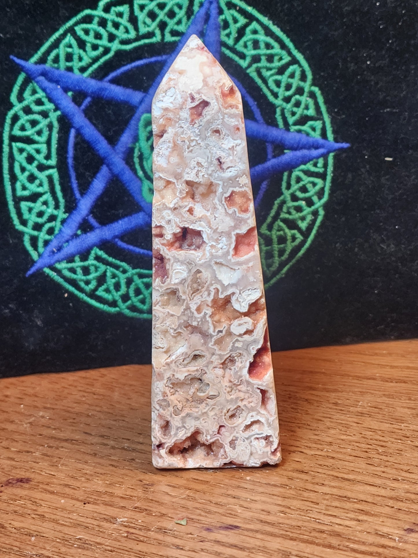 Amazing druzy filled pink crazy lace agate tower