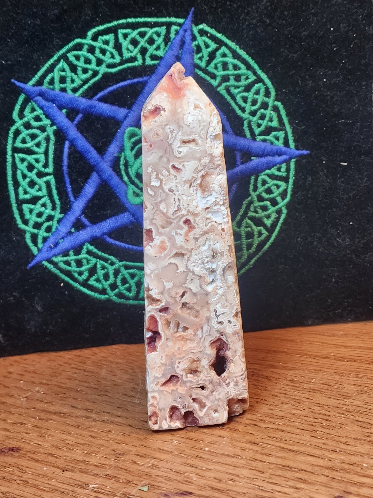 Amazing druzy filled pink crazy lace agate tower