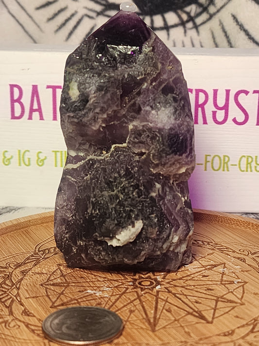 Half Polished Druzy Rainbow Fluorite Tower