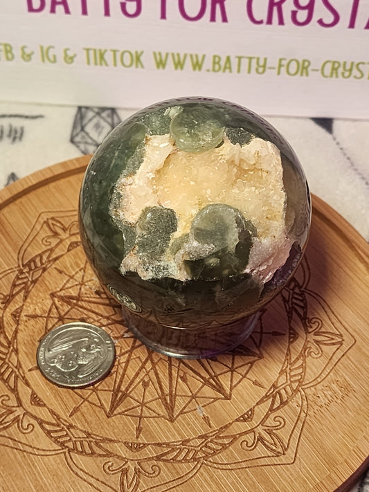 Druzy Phrenite Sphere with Quartz