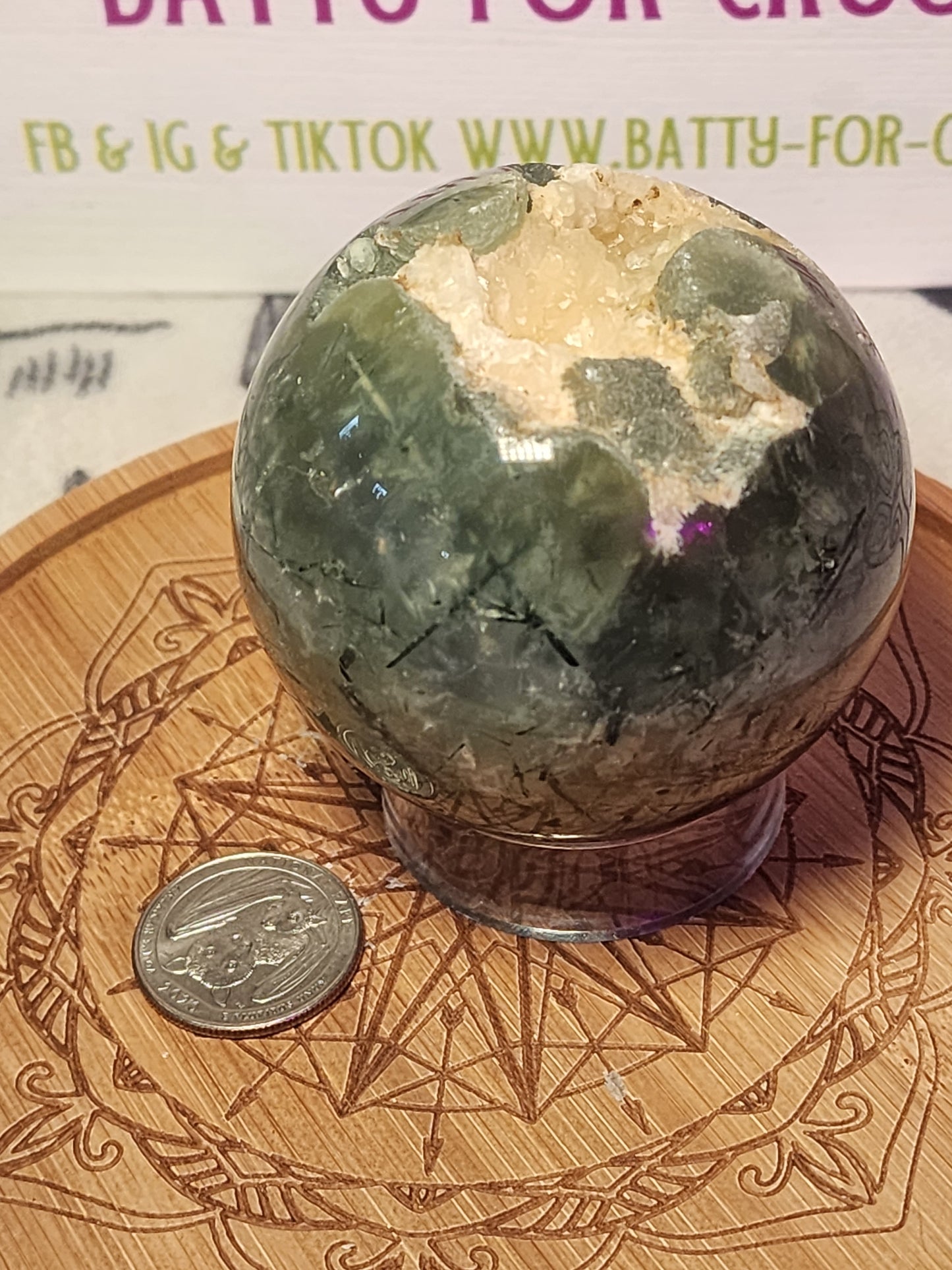 Druzy Phrenite Sphere with Quartz