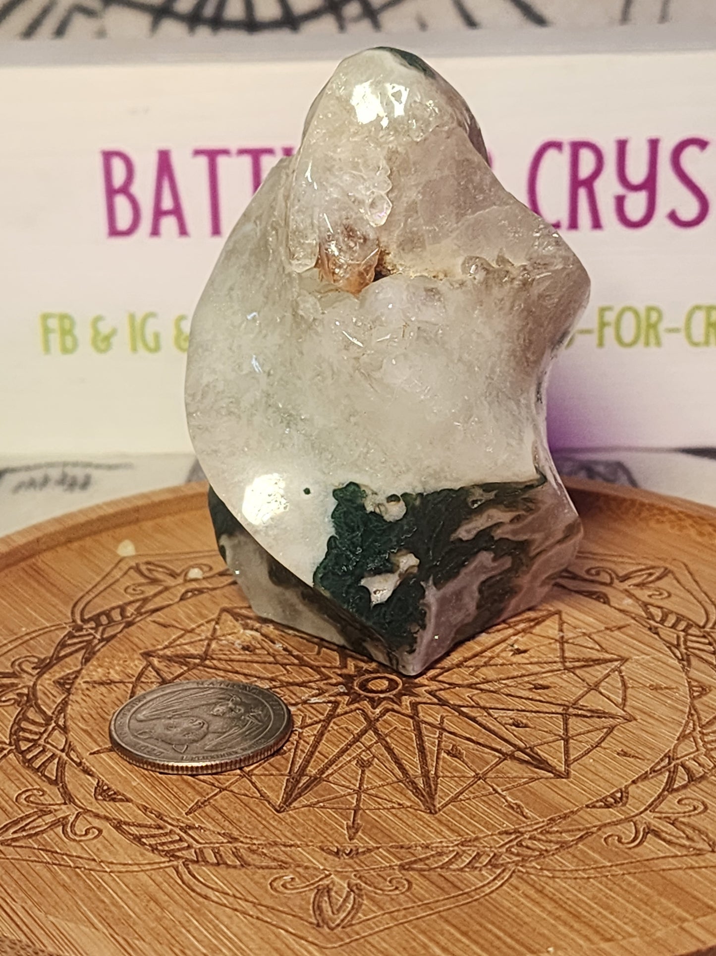 Moss Agate Druzy Flame