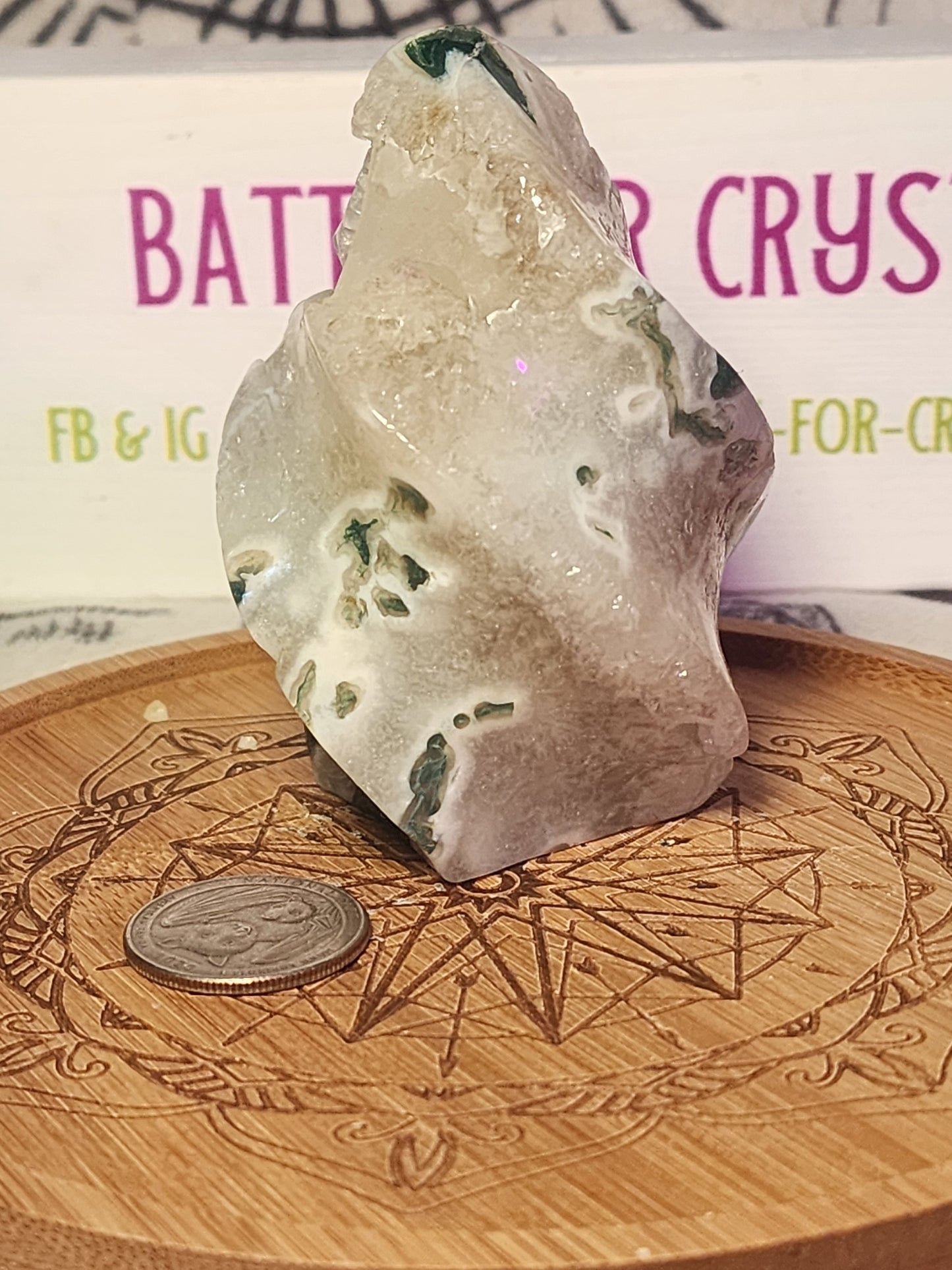 Moss Agate Druzy Flame