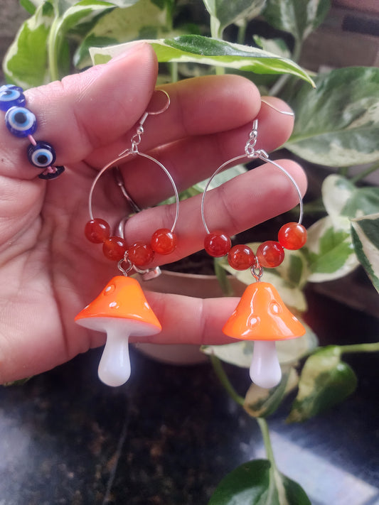 Carnelian Mushroom Hoop Earrings